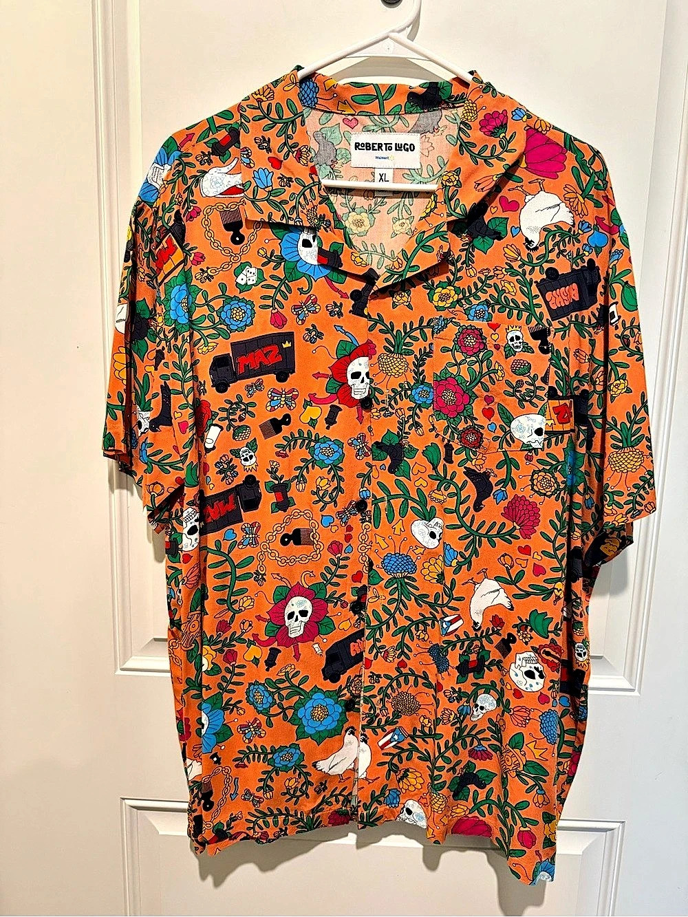 Robert Lugo Floral Short Sleeve Button Down Orange XL Like New